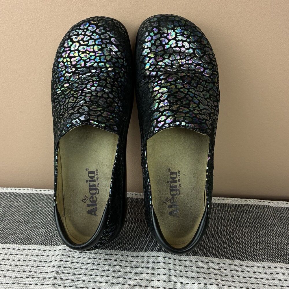 Alegria Womens Comfort Shoes Size 38 US 8.5 Kel Black Purple Blue Shimmery - Picture 7 of 8